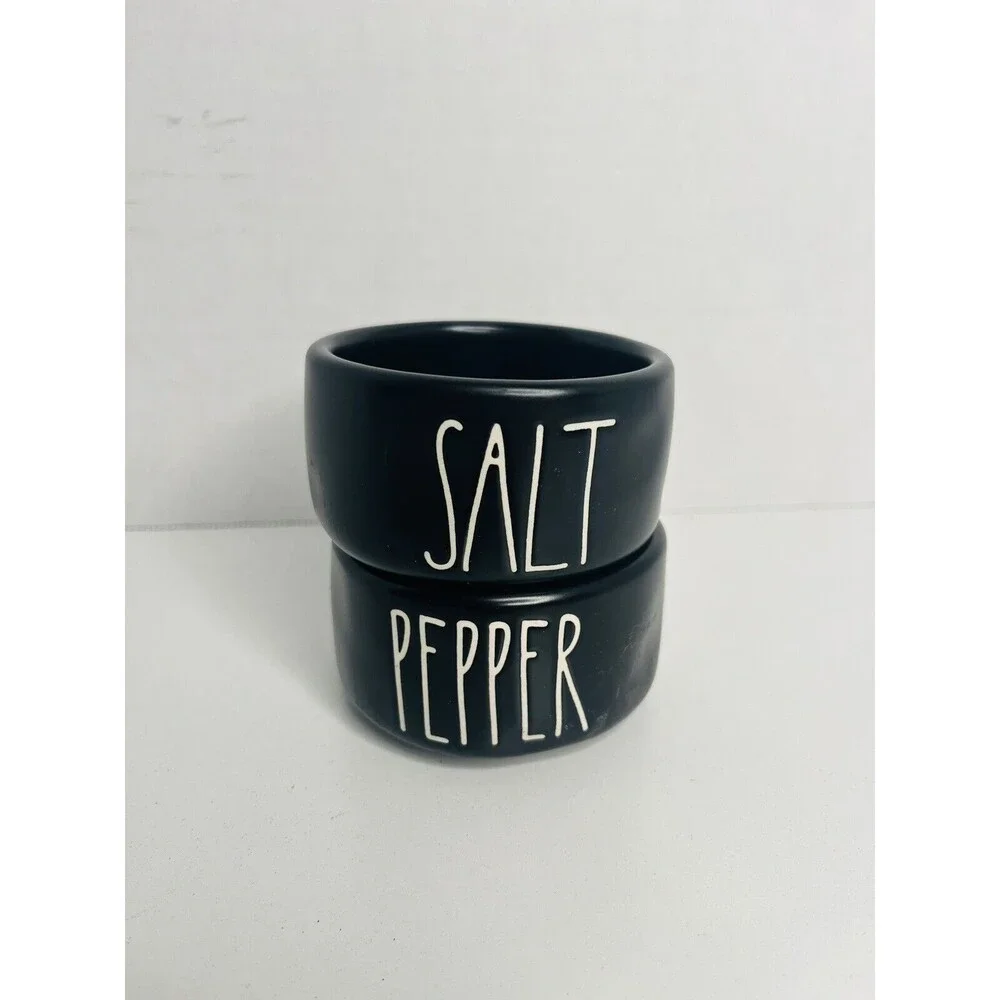 Rae Dunn Stackable Salt and Pepper Cellar Ceramic Container Black